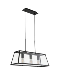 Searchlight Voyager 4613-3BK zwarte hanglamp van metaal en glas
