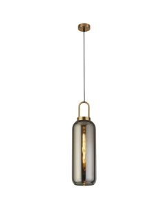 Searchlight Pipette 46641-1SM mat messing hanglamp met rookglas
