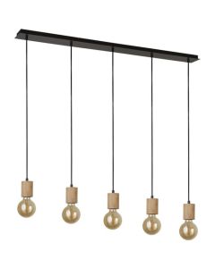 Searchlight Spinny 50212-5NA zwarte hanglamp met houten lamphouders