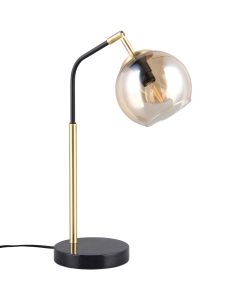 Trio Paxton 516900180 zwart gouden tafellamp met amber glas
