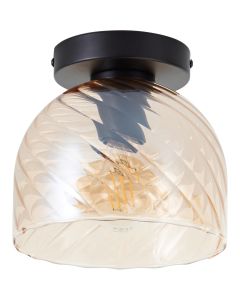 Brilliant Castro 60107/20 zwarte plafonnière met amber glas