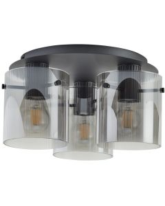 Brilliant Riffelini 60137/93 zwarte plafondlamp met drie rookglazen kappen
