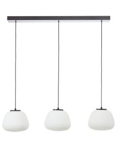 Brilliant Kaizen 60155/76 zwarte hanglamp met wit ribbelglazen kappen