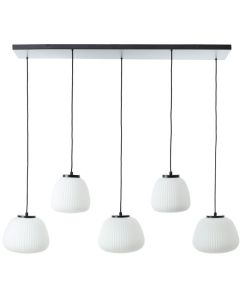 Brilliant Kaizen 60156/76 zwarte hanglamp met kappen van wit geribbeld glas