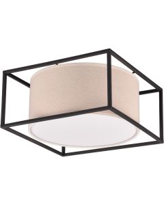 Trio Ross 603100244 zwarte plafondlamp met beige textiel