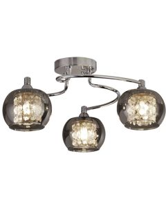Searchlight Lovell 60445-3SM chromen plafondlamp met rookglas en kristal