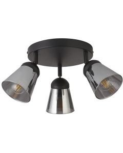 Searchlight Mega 61170-3SM mat zwarte plafondspot met rookglazen kapjes