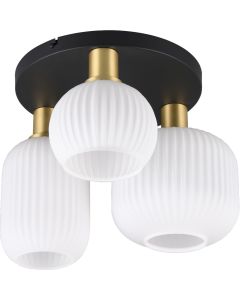 Trio Diva 619800308 mat messing plafonniere met wit geribbeld glas