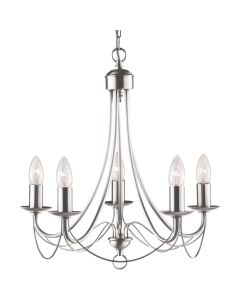 Searchlight Maypole 6345-5SS staal kleurige vijf lichts kroonluchter