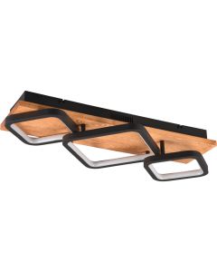 Trio Rama 643210332 mat zwart met houtkleurige plafondlamp
