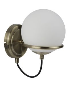 Searchlight Sphere 7091AB antiek bronzen wandlamp met opaal glas