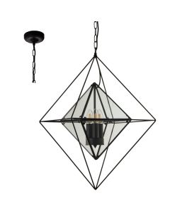 Searchlight Diamond 7323-3BK zwarte hanglamp met helder glas