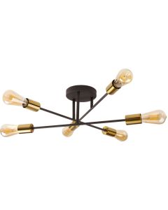Searchlight Armstrong 8046-6BK zwart met messing plafondlamp