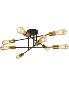 Searchlight Armstrong 8048-8BK zwart met messing plafondlamp
