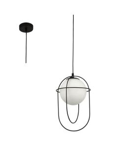Searchlight Axis 9131BK zwarte hanglamp met opaal glas
