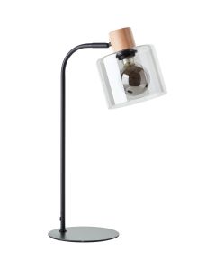 Brilliant Weald 94707/93 zwarte tafellamp met hout en rookglas
