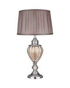 Searchlight Greyson EU3721AM chroom met amber glas en bruine kap tafellamp