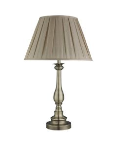 Searchlight Flemish EU4023AB bronzen tafellamp met grijs textiel