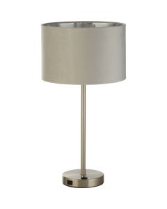 Searchlight Finn EU58911GY tafellamp met usb en grijs fluwelen kap
