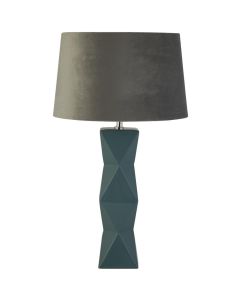 Searchlight Chatham EU60064BL blauwe tafellamp met grijs fluwelen kap