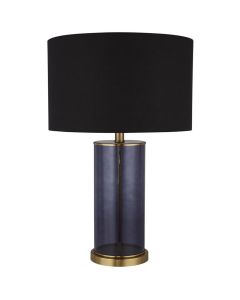 Searchlight Liberty EU60715BL blauw glazen tafellamp met zwarte kap