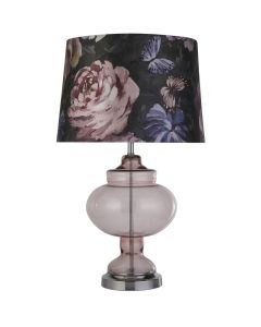 Searchlight Sanderson EU60875 rozeglazen tafellamp met bloemenmotief kap