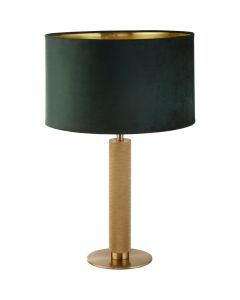 Searchlight London EU65721GR geribbeld messing tafellamp met groen fluwelen kap