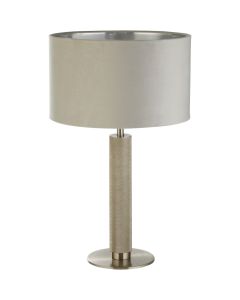 Searchlight London EU65721GY geribbeld metalen tafellamp met grijs fluwelen kap