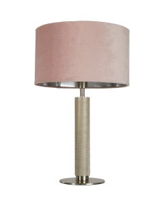 Searchlight London EU65721PI geribbeld metalen tafellamp met roze fluwelen kap