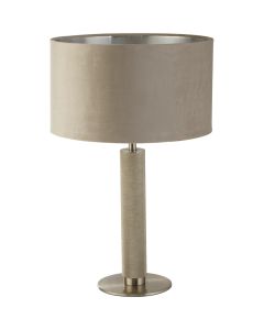 Searchlight London EU65721TA geribbelde tafellamp met taupe fluwelen kap
