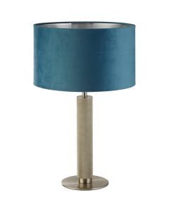 Searchlight London EU65721TE geribbelde tafellamp met blauwgroene fluwelen kap