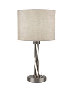 Searchlight Vegas EU7564SS stalen tafellamp met ivoor kleurige jute kap