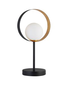 Searchlight Orbital EU8141BGO zwart met goudkleurige tafellamp met opaal glas