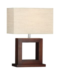 Searchlight Calven EU9000 donker houten tafellamp met beige linnen kap
