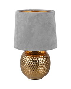 Trio Sophia R50821011 goud kleurige tafellamp met kap van grijs fluweel
