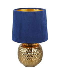 Trio Sophia R50821012 goud kleurige tafellamp met kap van blauw fluweel