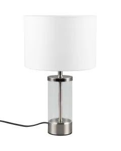 Reality Grazia R51711007 staal met helder glazen tafellamp met witte kap